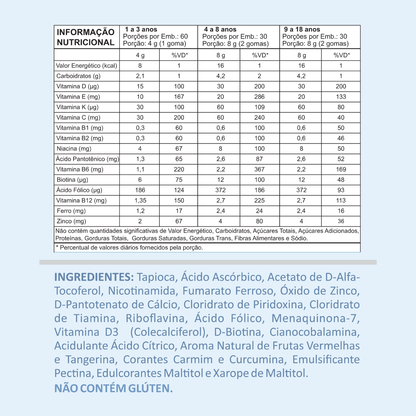 Gummy multivitamínico infantil 60 Gomas 15 vitaminas e minerais