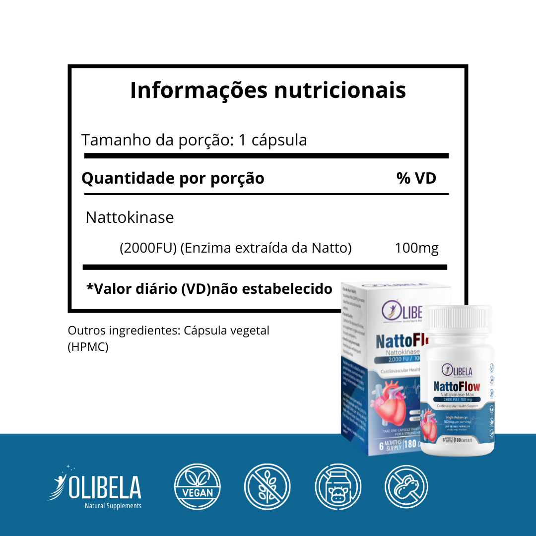 Olibela Nattokinase 2.000 UF 100mg – Suplemento para Saúde Cardiovascular e Circulação Sanguínea