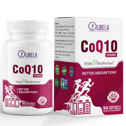 Olibela Coenzima Q10 200mg Vegano: Q10 Suplemento Antioxidante para Saúde Cardiovascular e Aumento de Energia