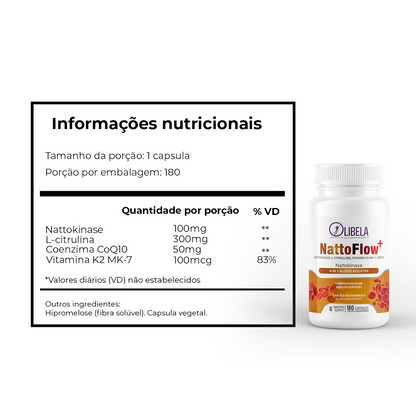 Olibela NattoFlow+ 4 em 1: Suplemento Avançado para Saúde Cardiovascular, Circulação e Energia
